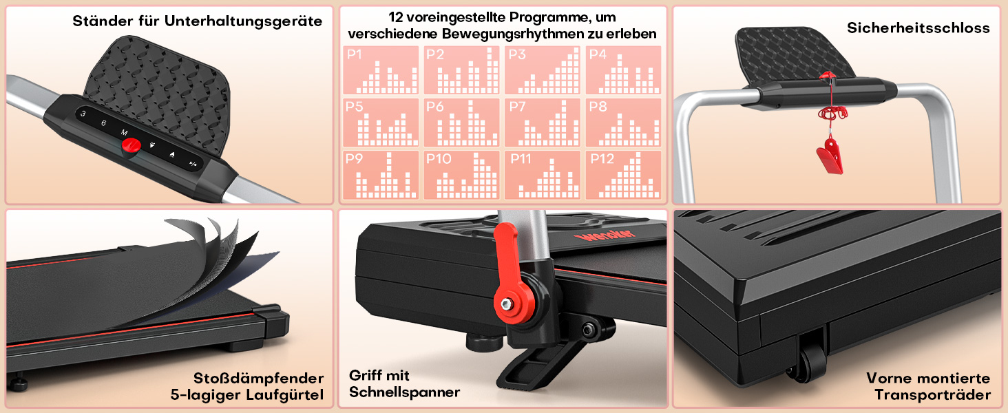 Ленковець Laufband для дому з нахилом, ходунка до 12 км/год, біговий тренажер складаний з 12 попередньо встановленими програмами, електричний біговий тренажер з LED-дисплеєм, пультом дистанційного керування та додатком