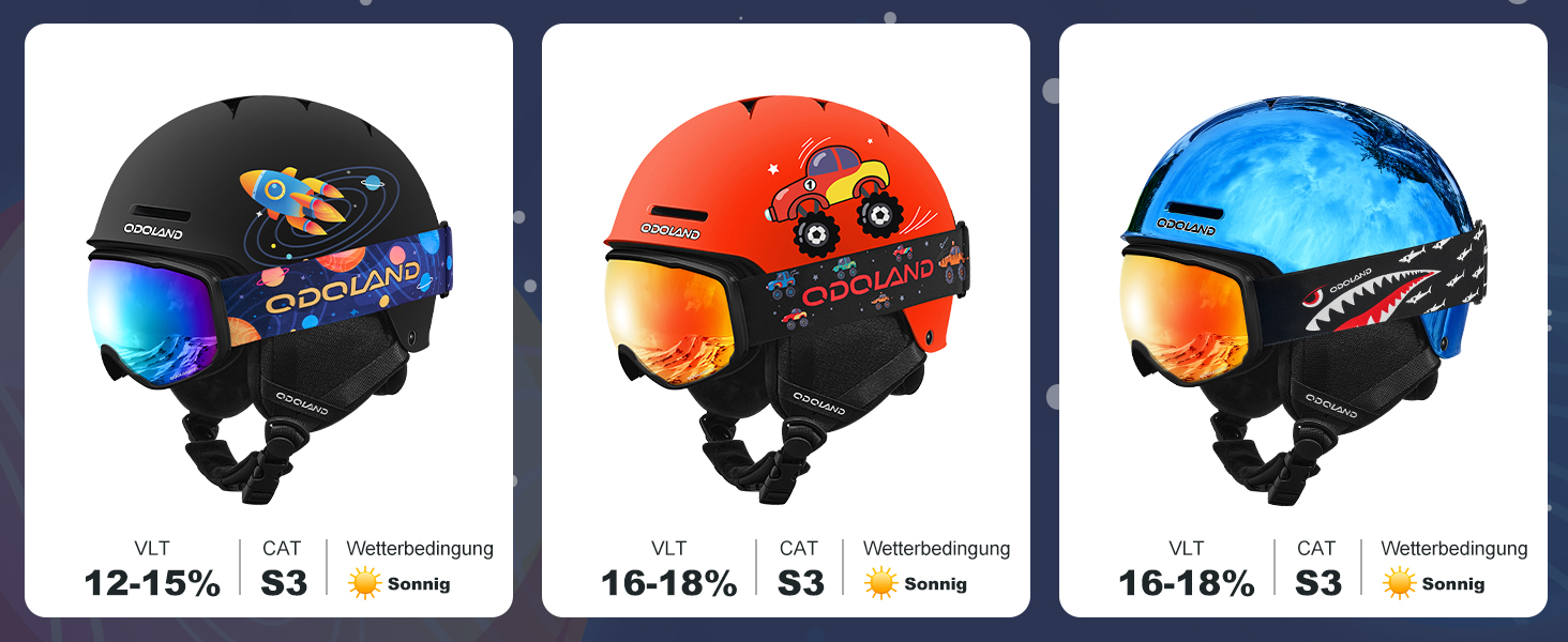 Дитячий гірськолижний шолом та маска Odoland, гірськолижний шолом для хлопчиків та дівчаток, регульований, чорний, з дизайном ракети (54-56 см)