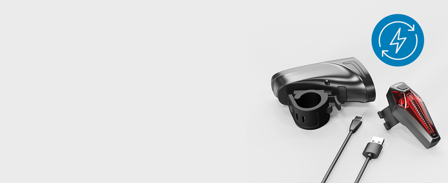 Набір велосипедних LED ліхтарів ABSINA, USB-зарядка, 200 м, 100 Люкс, передній і задній, StVZO, акумуляторні