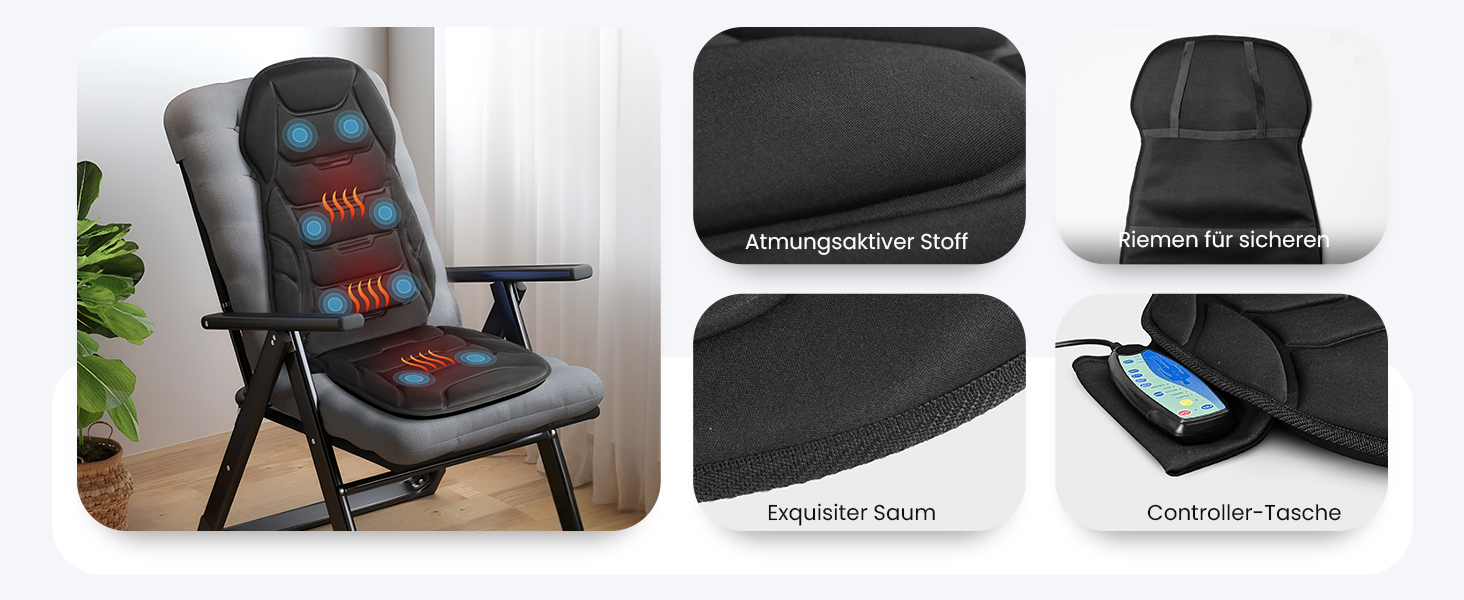 Масажне сидіння Comfier з підігрівом та вібрацією для спини та шиї. Крісло для релаксації, масажер для дому та офісу. Подарунок для жінок, чорний