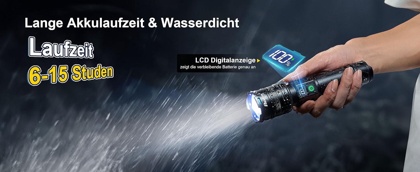 Тактичний ліхтарик Phixter з LED, 100000 люменів, 1 режим, Zoom, USB-C, для активного відпочинку та безпеки