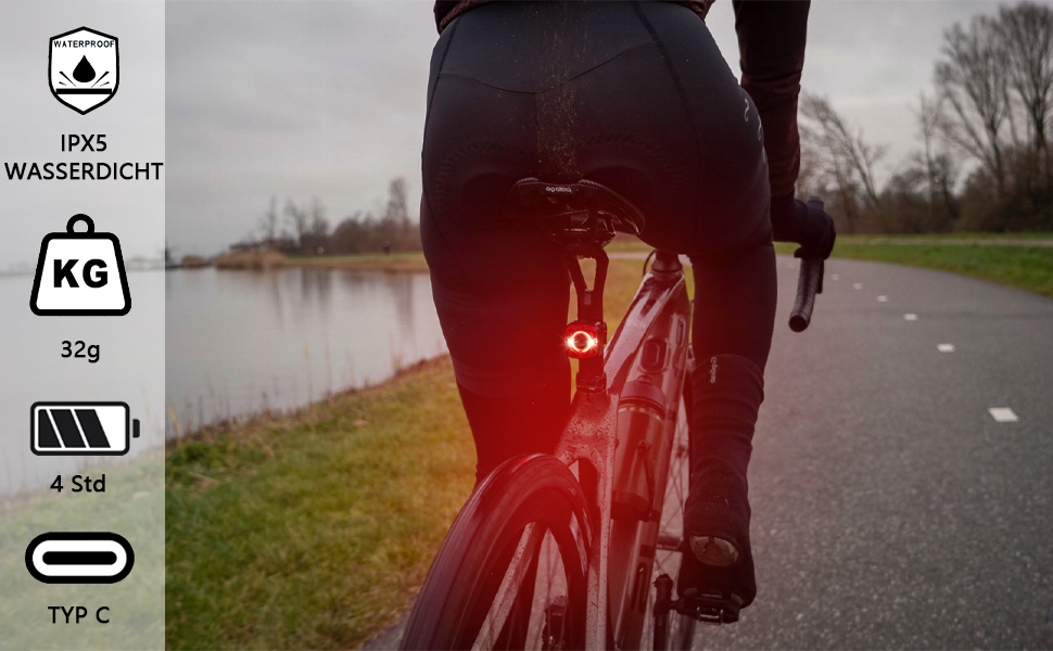 Набір LED-фаро для велосипеда, сертифікований StVZO, 600mAh, зарядка Type-C, передній + задній ліхтар, водонепроникність IPX5