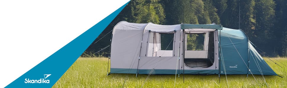 Намет Skandika Hafslo Sleeper Protect для кемпінгу 4/5/6 осіб, водонепроникний, з інтегрованим дном (5000 мм), з тамбуром, чорна спальня - сімейний намет XL