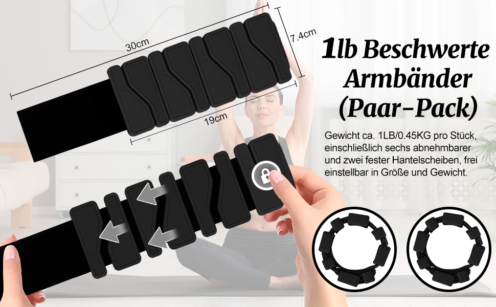 Набір манжет для збільшення ваги 2 шт. (0,46 кг кожна), регульовані ваги для зап'ястя, фітнес-браслети з вагою, ваги для ніг для танців, балету, пілатесу, кардіо, аеробіки, ходьби, зелений (чорний)