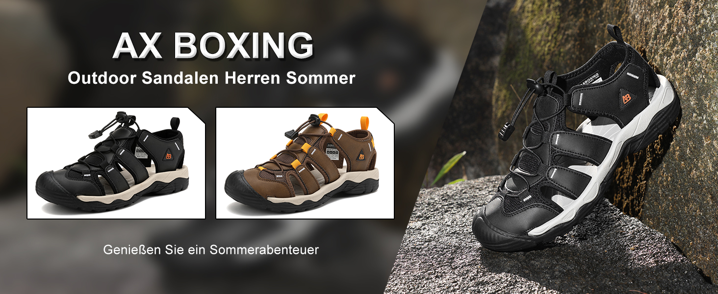 Чоловічі сандалі AX BOXING для трекінгу та спорту, літні, на липучках, дихаючі, чорні, розмір 44 EU
