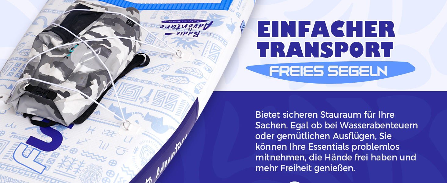 Надувний SUP Борд FunWater 10'6'–11'6' для всіх рівнів підготовки, з антиковзким EVA-деком, веслом, насосом та аксесуарами. Колір: блакитний/білий
