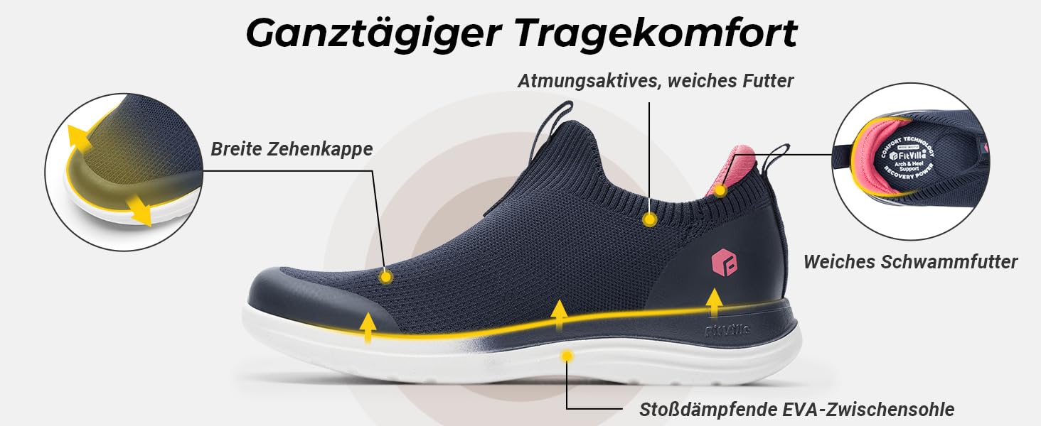 FitVille Кросівки Slip-on для жінок, широка колодка, для ходьби, дихаючі, легкі, спортивні, фітнес, джогінг, Outdoor, Gym, BriskWalk V3 (39 EU, сірий)