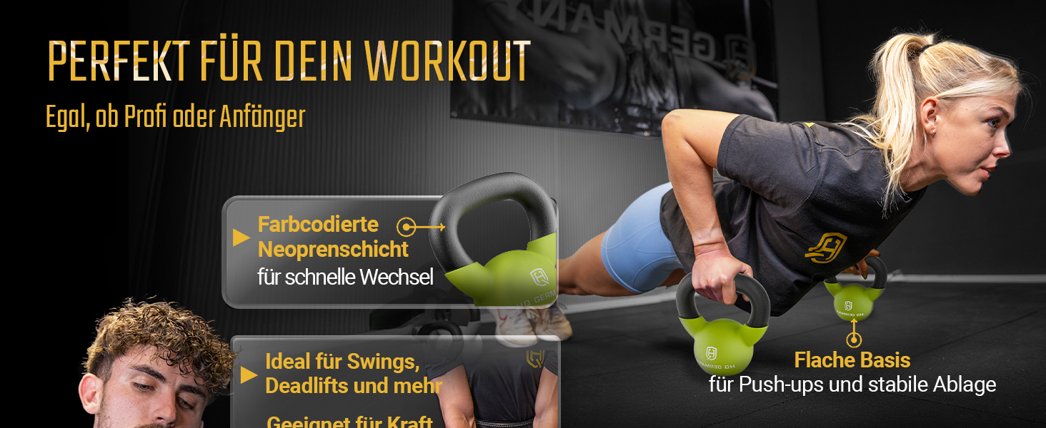 Гантель-гиря з неопрену HQ Germany® | Чавунний литник | 2-32 кг | Стартові набори | Точність ваги ±2,0%