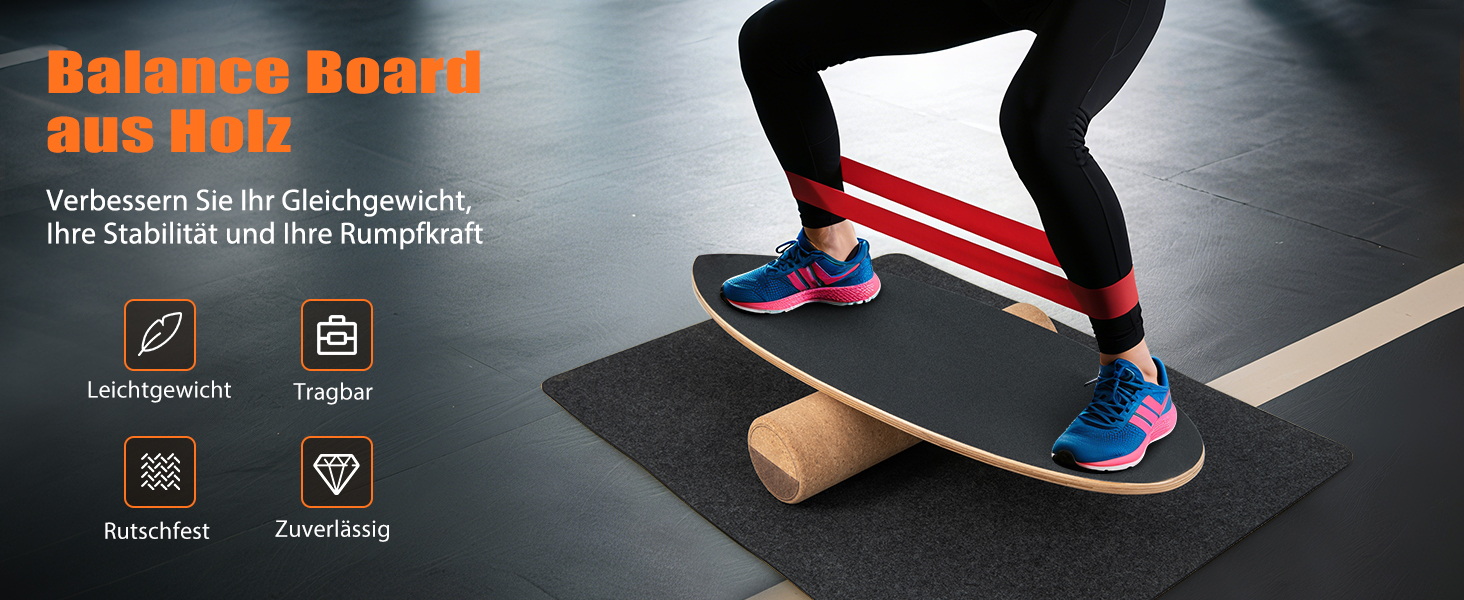 Дерев'яна баланс-дошка COSTWAY для дому: тренажер рівноваги, баланс-борд з пробковою кулею, 8 шарів високоякісної деревини, чорний колір