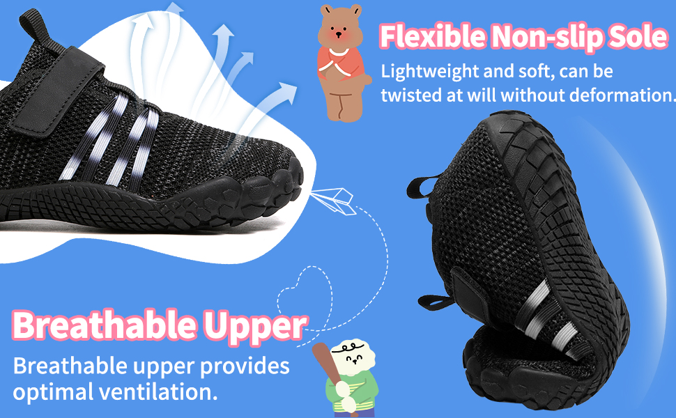 MIFAWA дитячі шкарпетки-кросівки (барфут) для хлопчиків та дівчаток, широка передня частина, Zero-Drop, аквашузи, плавальні тапки, розмір 26-37, чорний