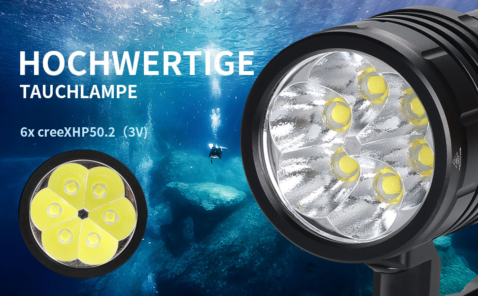 Ліхтар під водою Wurkkos DL06 з 6 LED XHP50.2, 15000 Люмен, акумулятор 3*5000mAh, USB-C зарядка, 6000K