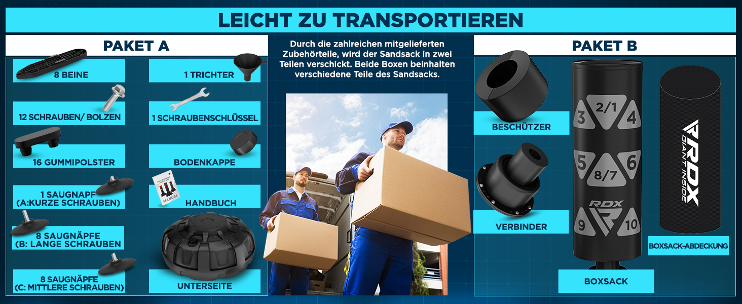 Боксерський мішок стоячий RDX 6FT, 330LB, комплект з рукавичками та покриттям XXL, блакитний