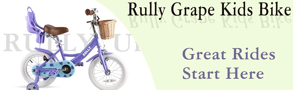 Детское велосипед RULLY Fruit 14 дюймов для девочек 2-7 лет с крыльями, корзиной и сиденьем для куклы, фиолетовый