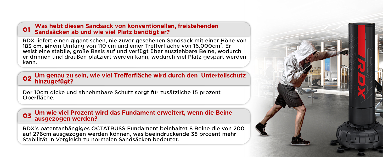 Стенд-боксерський мішок RDX 6FT (183 см) з рукавичками та чохлом, XXL, для ММА, кікбоксингу, боксу, муай-тай, чорний