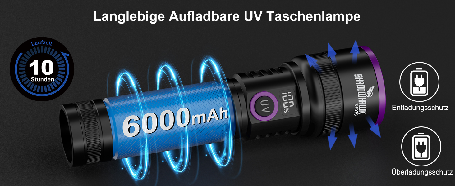 Ліхтарик ультрафіолетовий Shadowhawk 365nm 30W з фільтром, USB-зарядний, для виявлення сечі тварин, смоли, скорпіонів, перевірки банкнот, з LCD-дисплеєм