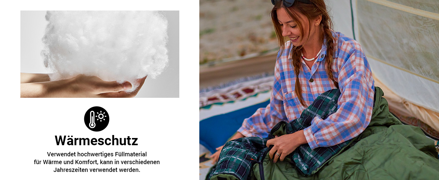 Сплячий мішок KingCamp Flannel для дорослих, 3-4 сезони, ультралегкий, бавовна, теплий, ковдровий, водонепроникний, для кемпінгу (зелений/коричневий, L, блискавка)