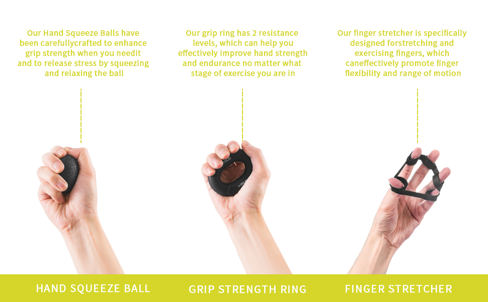 Набір для тренування сили хвата SOLUAME (7 шт.): підручники для пальців, м'ячик для стискання, кільце, регульовані підручники для підручників