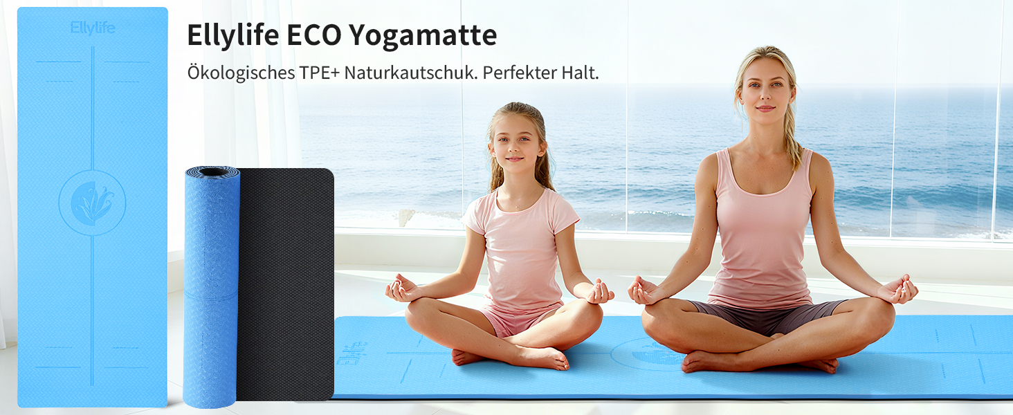 Килимок для йоги з натурального каучуку та TPE, протиковзкий, з розміткою, унікальний дизайн, з ремінєм, екологічний, для подорожей, пілатесу, йоги, фітнесу, синій, 6 мм