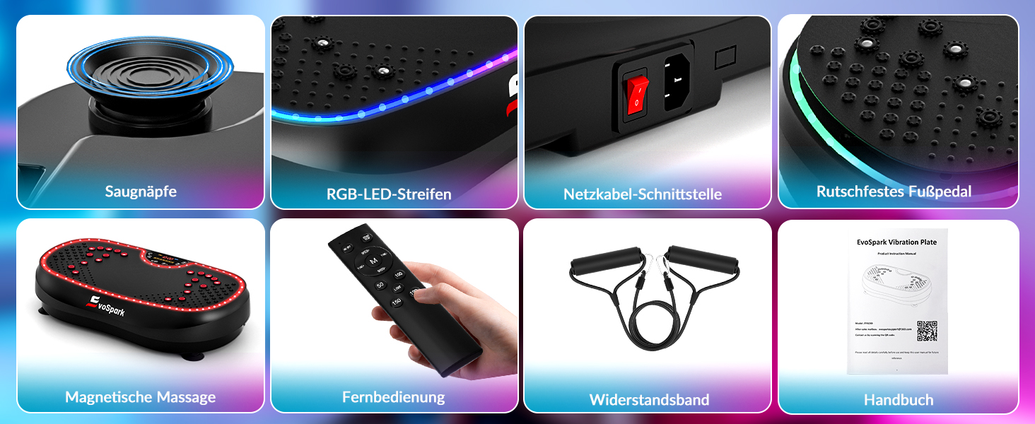 Вібраційна платформа для дому: 199 швидкостей, 6+1 режими, 200W двигун, LED-підсвітка, чорний колір