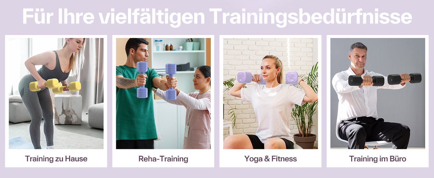 Набір гантелей Sportneer регульовані жіночі – 2 шт. (1–2,5 кг) з неслизьким TPU-покриттям, 4-в-1 для дому, фітнесу та силових тренувань Aura-Lavendel