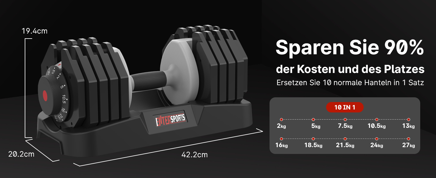 Регульовані гантелі EnterSports 12/18/27 кг з неслизькими ручками для дому, офісу, фітнес-залу. Комплект 27 кг