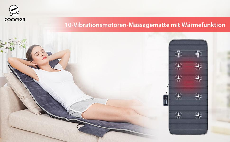 Електрична масажна килимок Comfier з підігрівом для повного тіла, з 10 моторами, 2 терапевтичними подушками, 5 режимами масажу та 3 рівнями вібрації. Подарунчий набір