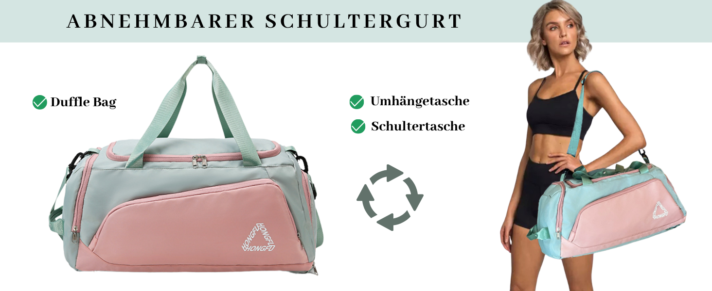 Спортивна сумка для жінок 45L з відділенням для взуття, мокрою сумкою, водонепроникна, для подорожей, спортзалу, басейну. Сумка-рюкзак для фітнесу, спорту, подорожей. Зелена/Рожева.