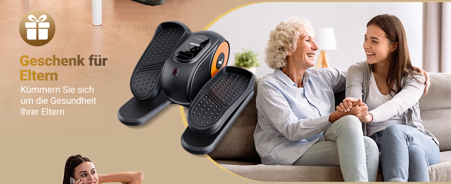 Міні еліптичний тренажер MERACH для дому, електричний крос-тренажер під стіл з пульт дистанційного керування, дисплеєм, 12 швидкостей, петлі для ніг, тихий та портативний, для людей похилого віку та дорослих (E37-Schwarz)