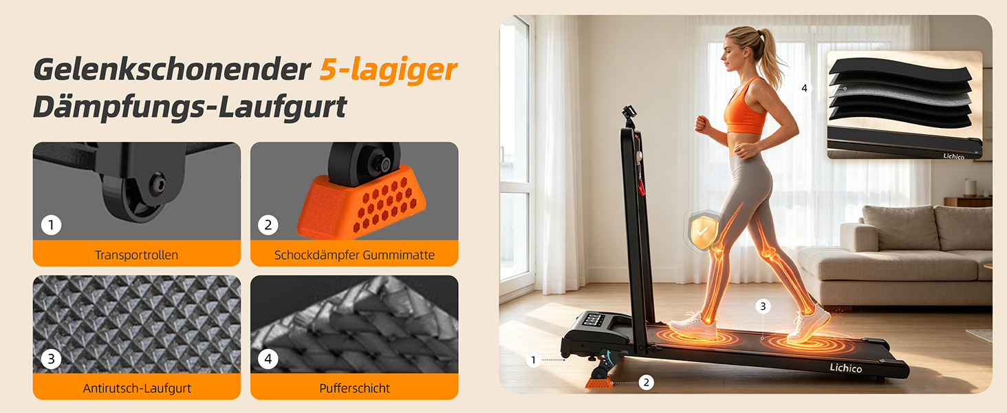 Складана бігова доріжка Lichico для дому, Walking Pad зі схилом 12% та швидкістю до 12 км/год
