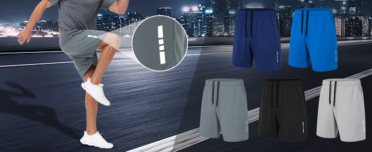 Шорти спортивні чоловічі літні швидка сушка. Короткі шорти для бігу, залу, баскетболу, джогінгу з кишенями. Чорний/Чорний/Темно-сірий/Морська хвиля/Світло-сірий