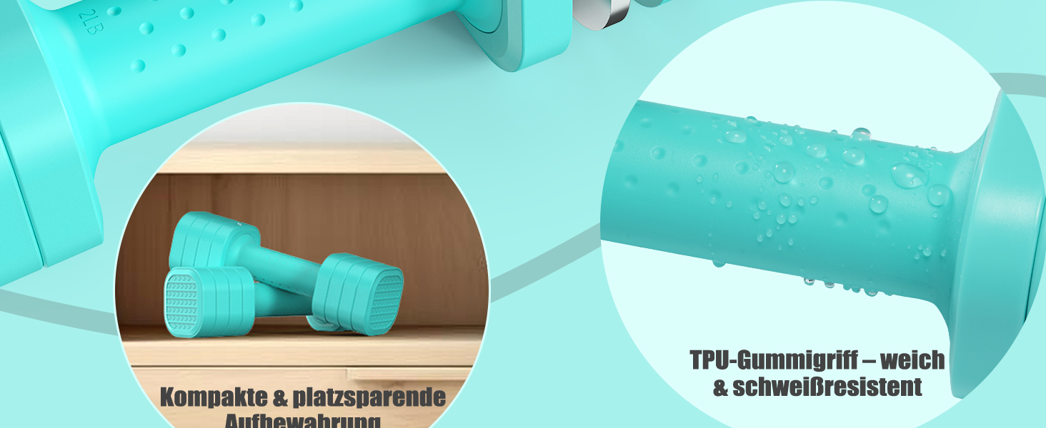 Sportneer Регульовані гантелі для жінок - набір з 2 гантелей (0,9–2,3 кг кожна), 4-в-1 набір гантелей з неслизьким ТПУ-покриттям, набір гантелей для домашнього спортзалу, фітнесу та силових тренувань (Блакитний)