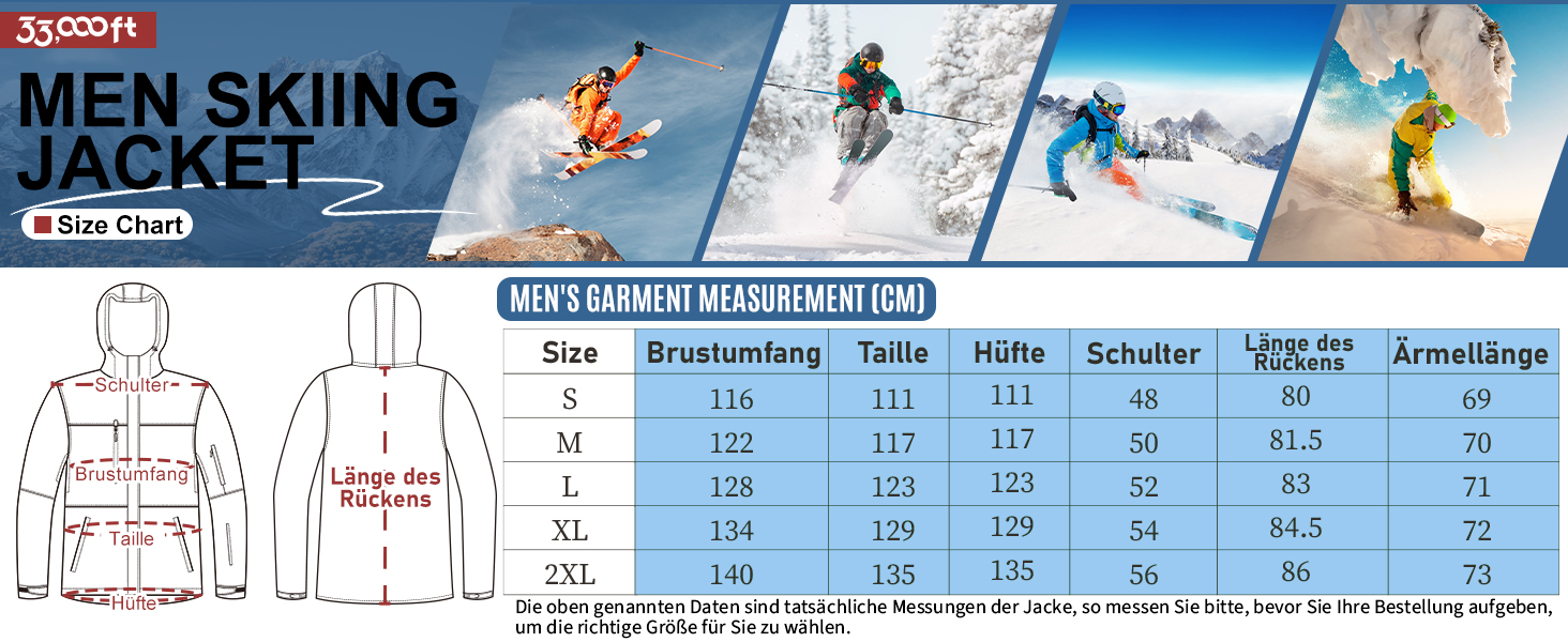 Чоловіча лижна куртка 33000ft: водонепроникна, вітрозахисна, тепла, функціональна, для сноуборду та лиж, чорного кольору