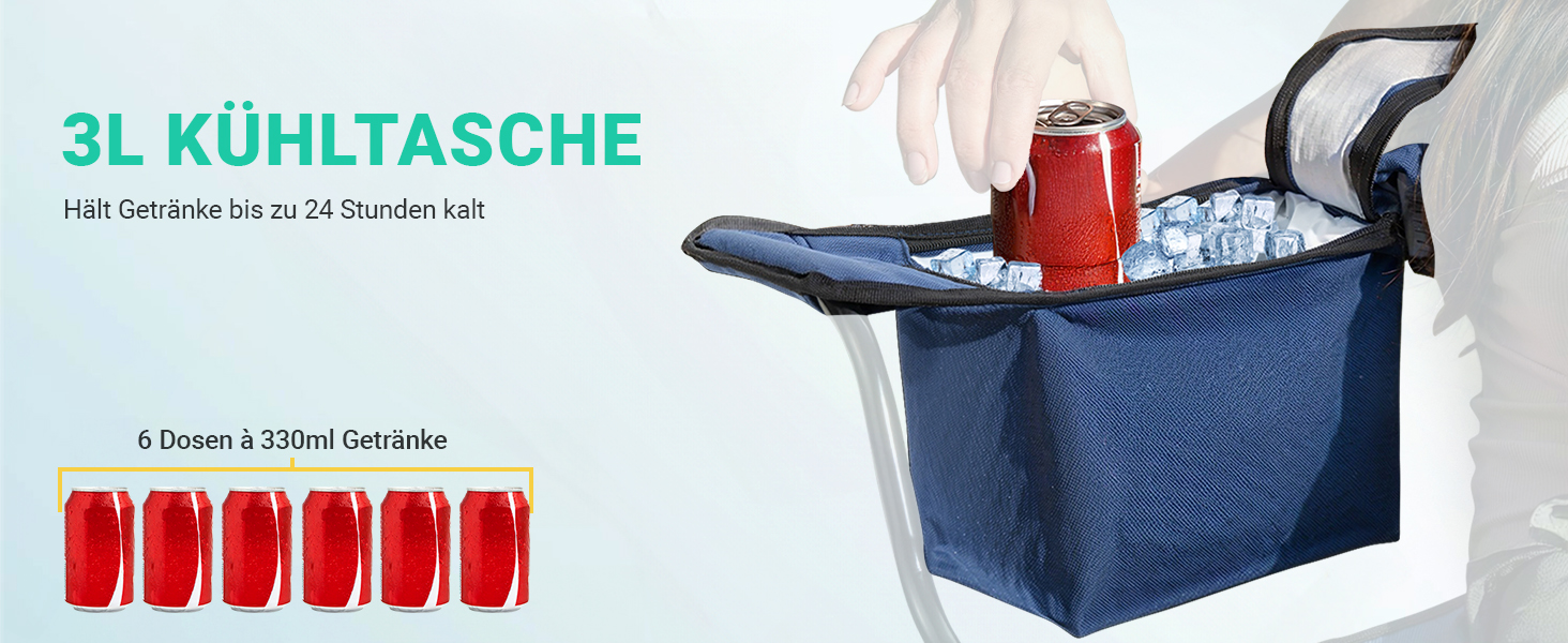 Крісло для кемпінгу OVERMONT складне з сонцезахисним дахом - пляжне крісло, складне з тримачем для напоїв та сумкою-холодильником - шезлонг з дахом для відпочинку на природі, риболовлі, саду (Blaugrau)