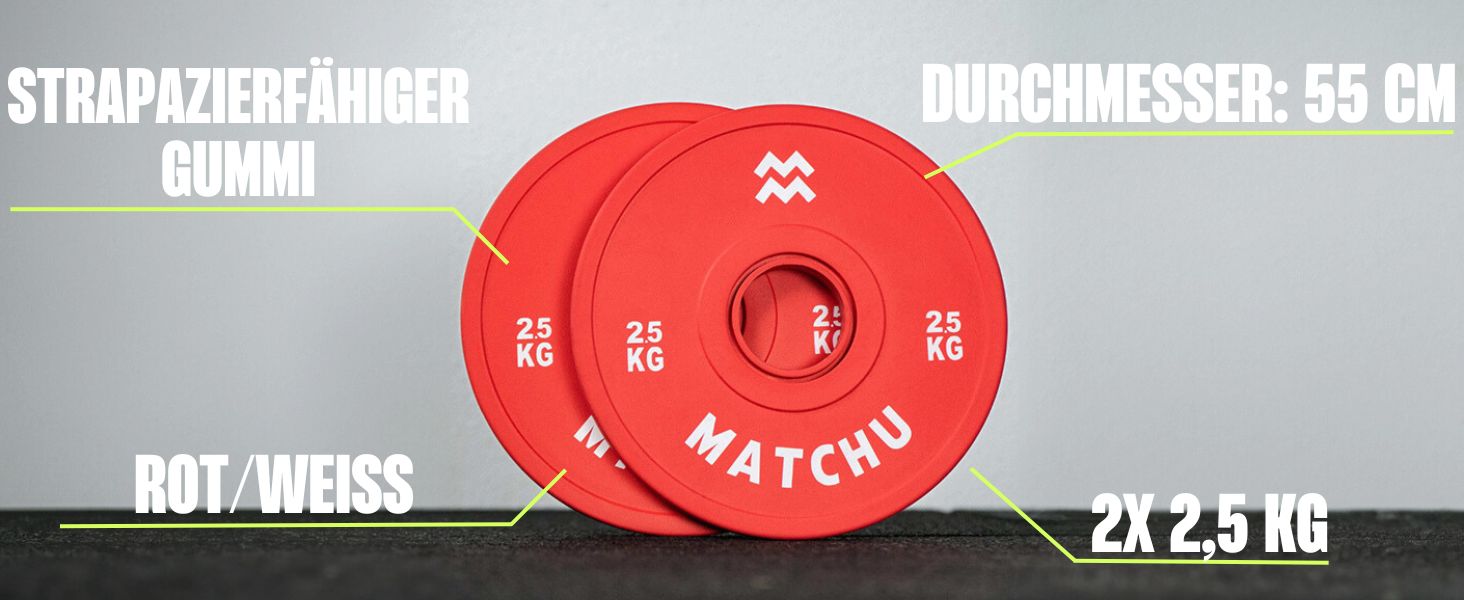 Матчу Спорт Дробові тарілки Міні-вагові пластини 0,25/0,5/1/1,5/2,5 КГ Набір з 2 Сталь із зовнішнім шаром гуми Набір діаметрів 50 мм