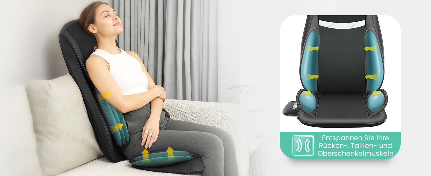 Масажне крісло Snailax Shiatsu з підігрівом, XL. Масажер для спини, шиї, плечей з компресією та вібрацією. Ідеальний подарунок.