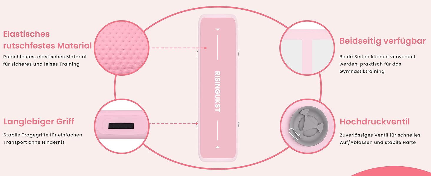 Надувна гімнастична матка Air Matte Track - 600x100x20 см (зелена та рожева) з повітряним насосом