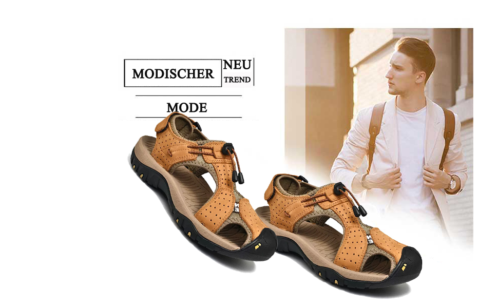 Чоловічі сандалі Asifn для хайкінгу, шкіра, водонепроникні, закритий носок, коричневі, розмір 47/48 EU