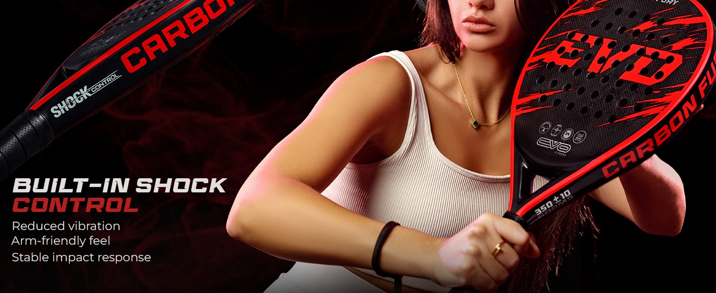 Ракетка для падел EVO Fitness Carbon – легка (350г), з м'яким EVA-керном для контролю, велика площа (525 см²) для дорослих