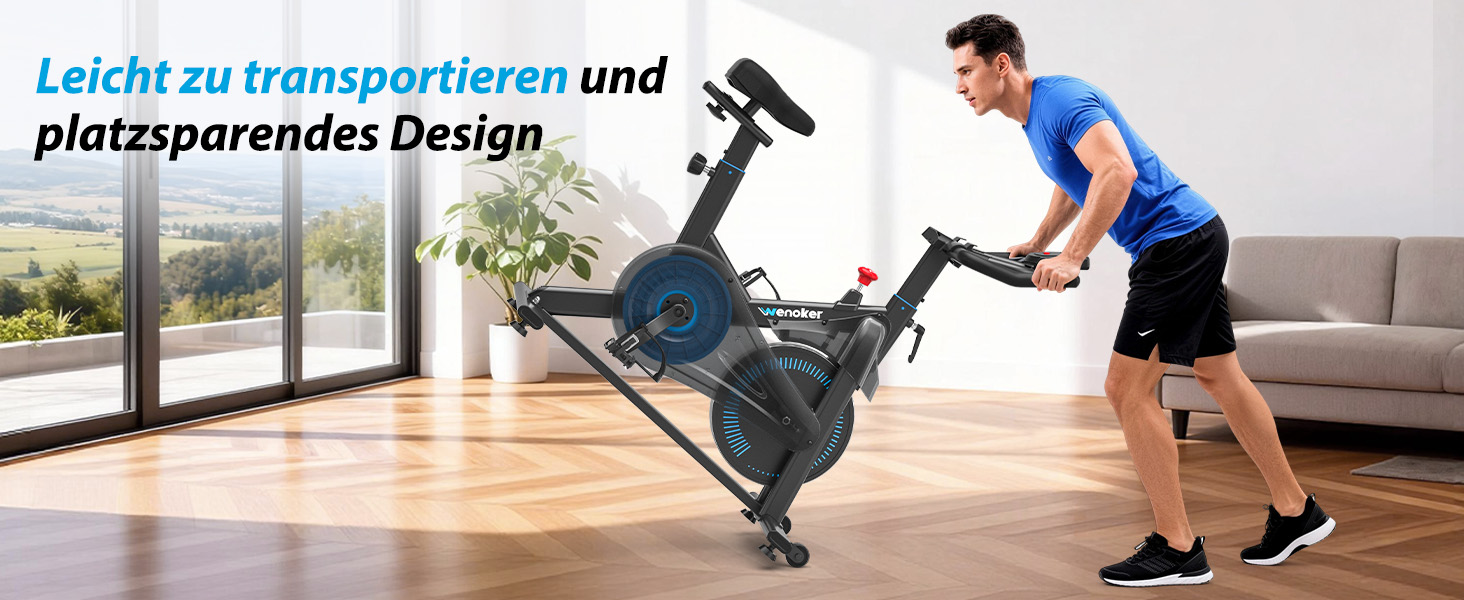 Велотренажер Wenoker з регульованим магнітним опором, ергометр, фітнес-велосипед з LCD-монітором, тримачем для планшета, Bluetooth, для дому, до 160 кг, блакитний