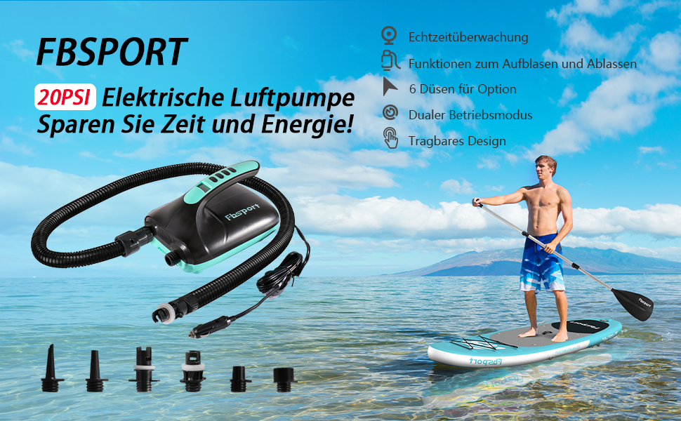 Насос електричний SUP 20 PSI 12V з LCD дисплеєм для дощок, каяків, матраців (Синій)