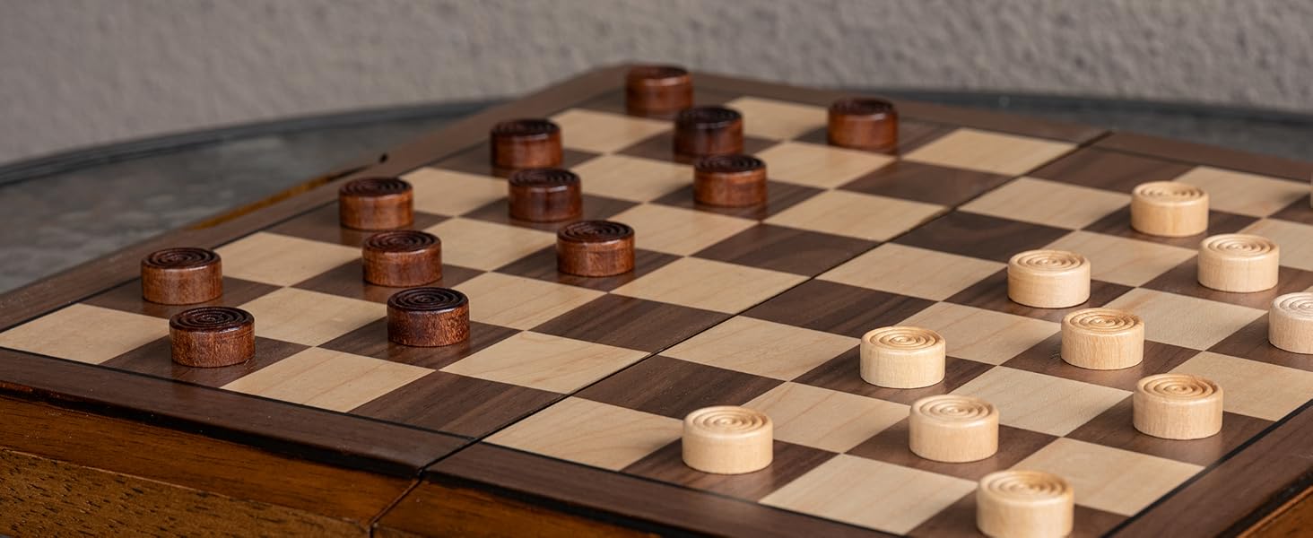 Lingle 39,5 см Делюкс Набір Ігор з Масиву Дерева 3-в-1: Шахи, Шашки, Бесідки з Ручкою, Складаний для Подорожей, для Дорослі та Діти