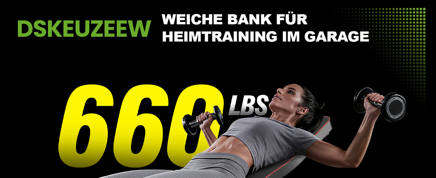 Регульована багатофункціональна лава для гантелей Dskeuzeew, складана фітнес-лава з еластичними стрічками та сумкою для зберігання, 7 положень нахилу спинки, максимальне навантаження 300 кг, чорна