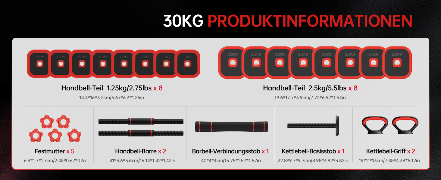 Набір гантелей JOROTO 30 кг 4-в-1: гантелі, штанга, гиря та бруси для дому. Ідеально для силових тренувань та фітнесу.