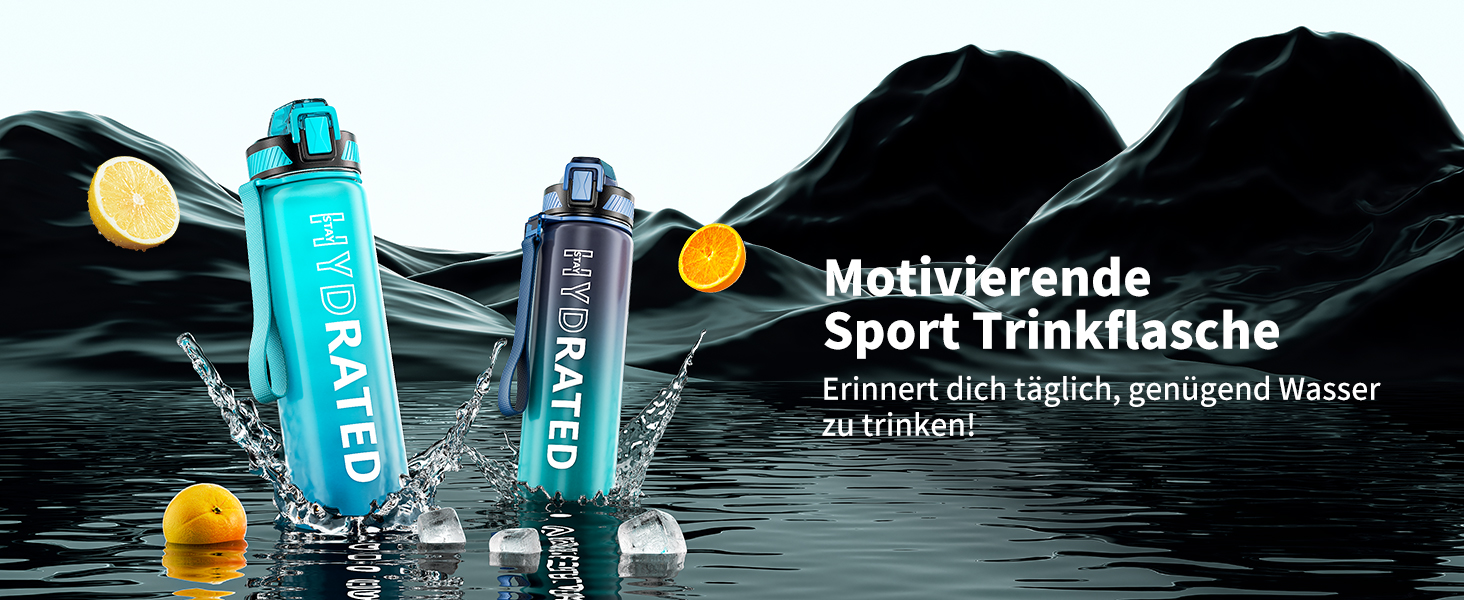 Спортивна пляшка для води 1л Tritan без BPA з трубочкою, з маркуванням часу та щіткою, для фітнесу, школи, йоги, відпочинку на природі (1 шт.), темно-синій