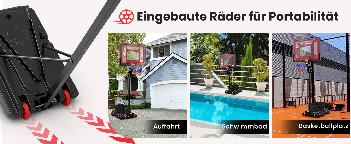 Баскетбольний кошик GOPLUS вуличний з підставкою, регульована висота 105-260 см, портативний баскетбольний стенд на колесах для дітей та підлітків