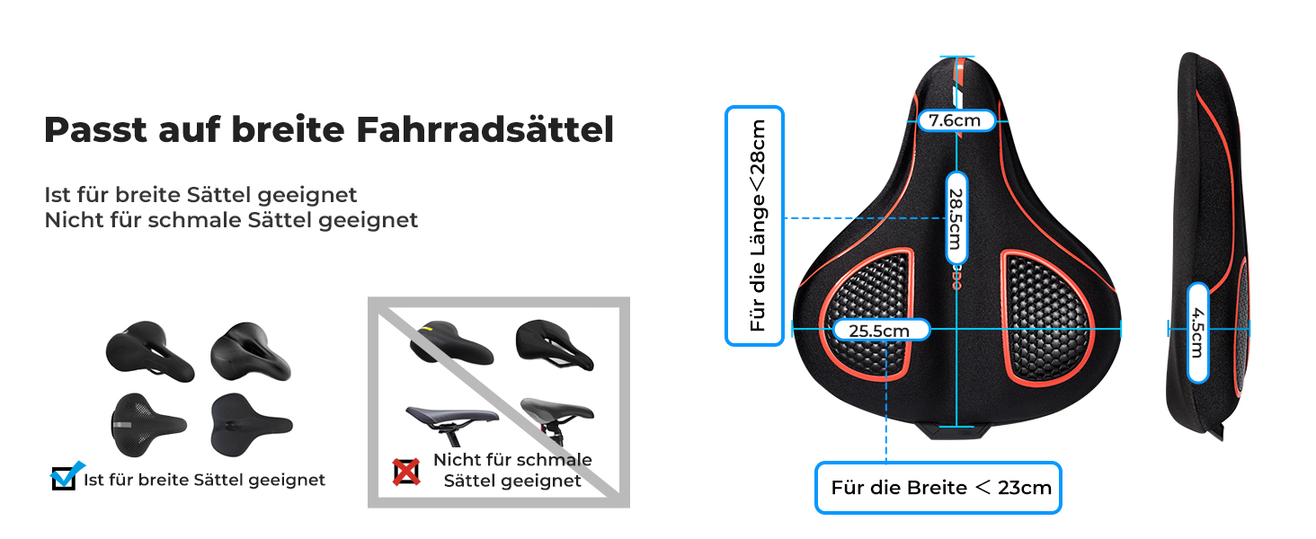 Покриття для велосипедного сидіння YOUNGDO, ергономічний гелевий чохол, м'яка та комфортна підставка для сидіння велосипеда з дощовим захистом, для жінок та чоловіків (червоний, широкий)
