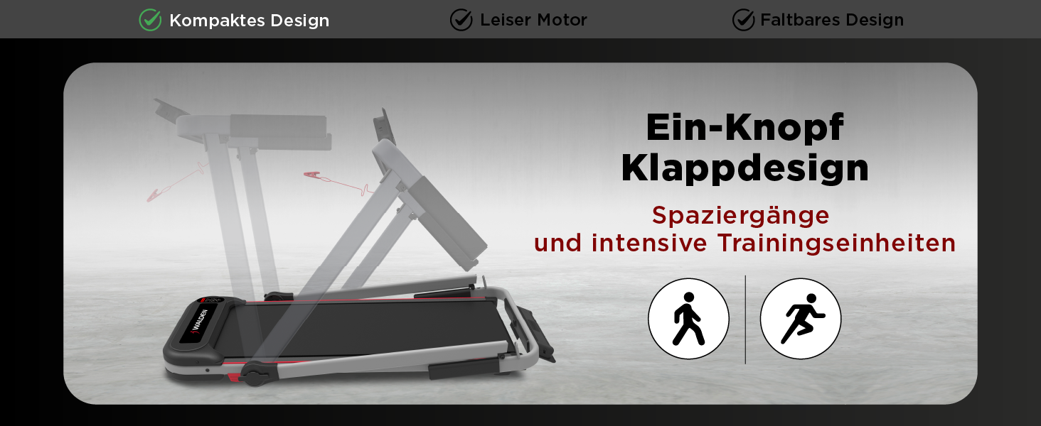 Електричний біговий тренажер Walden F2800 – складний, для дому та офісу, 2.5 PS, швидкість 1-10 км/год, 12 програм, LCD дисплей, фітнес та схуднення