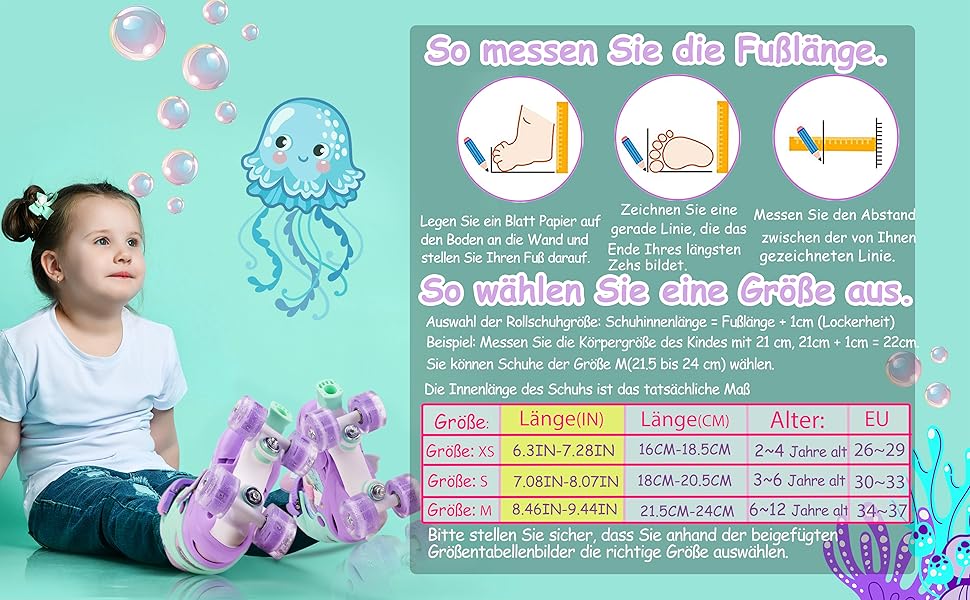 Дитячі ролики Meerjungfrau для дівчаток, 4 розміри, регульовані, з підсвічуванням, для початківців, фіолетові