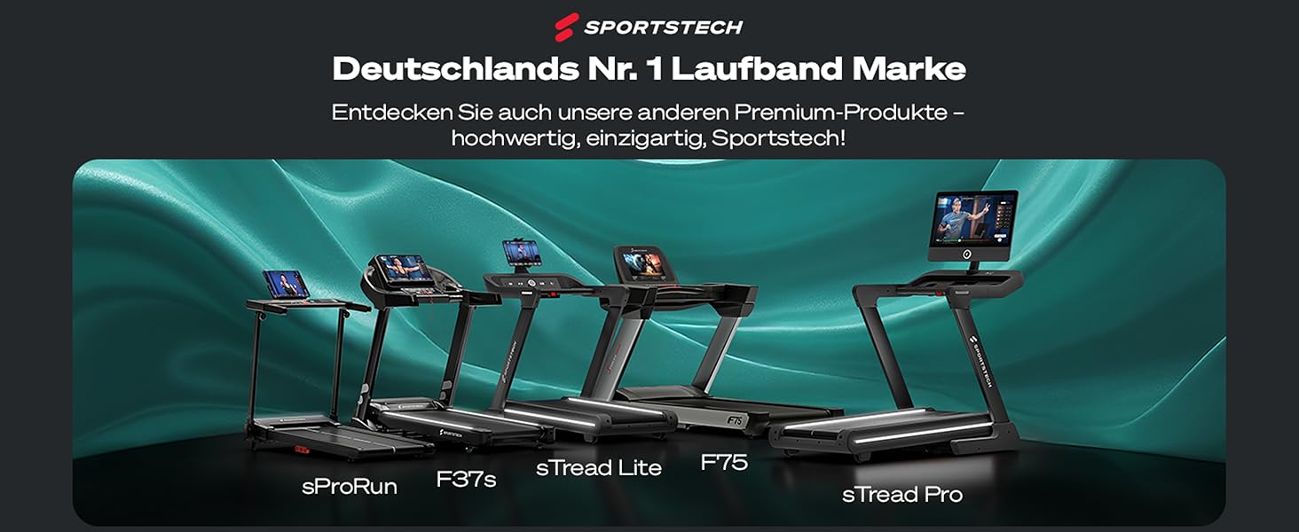 Біговий тренажер Sportstech sTread Pro/Lite – складаний, до 20 км/год, нахил 12%, вантажопідйомність 150 кг, LED-дисплей, сумісність з додатком, тихий 7PS двигун, велика бігова поверхня (sTread Pro 10.1')