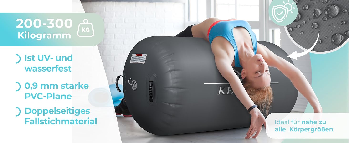 Надувна Airtrack KESSER® | з сумкою та електричним насосом | для акробатики, йоги, фітнесу, балансу, спорту, тренувань | 100 x 60 см, антрацит
